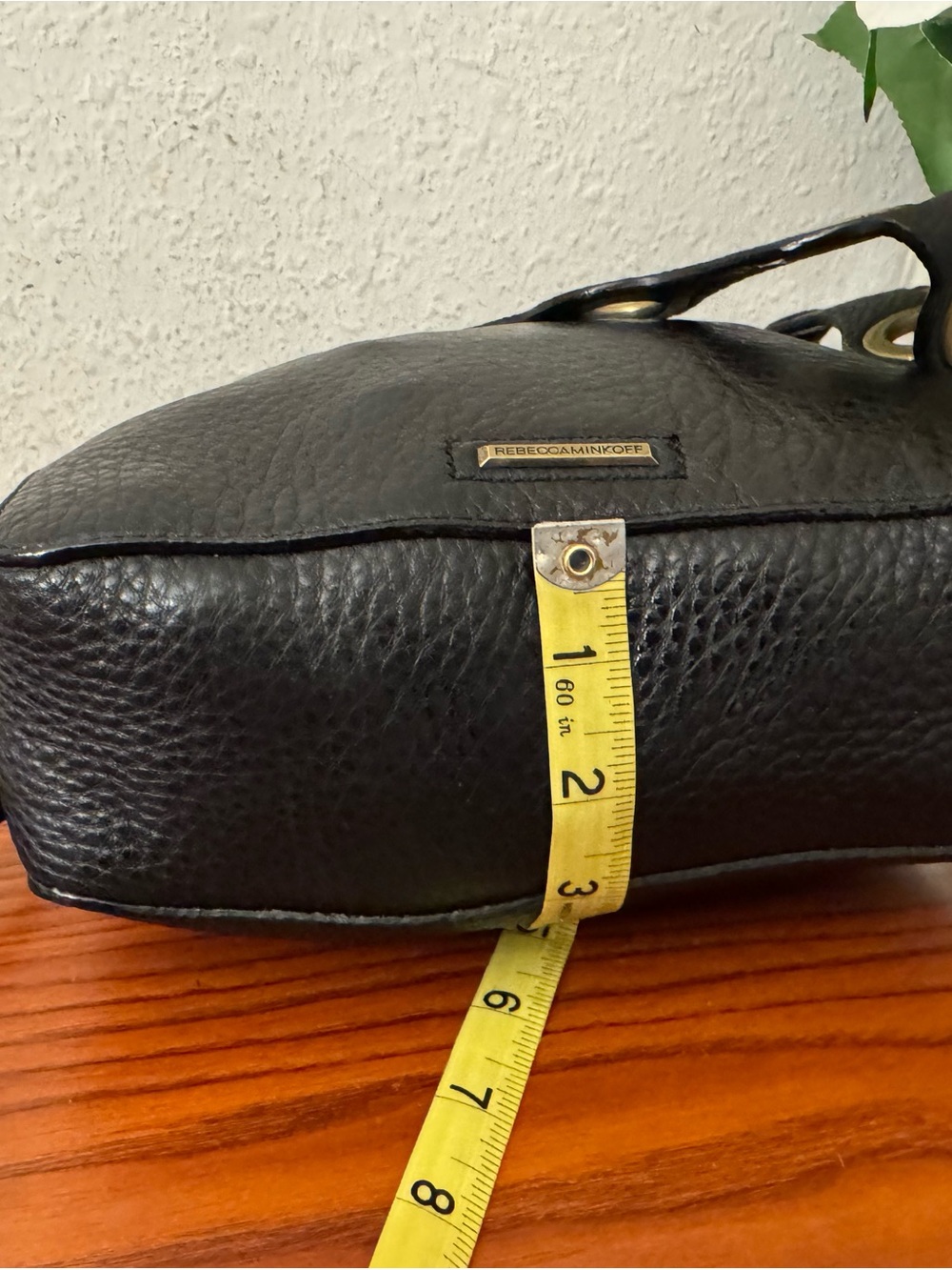 Rebecca Minkoff Black Pebbled Leather Crossbody with Gold Ring Detail - Picture 2 of 13